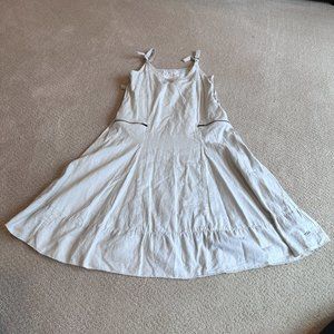 Goubi by Bibi Sun Dress Midi Linen Blend Tan Neutral Minimal Casual Boho MEDIUM